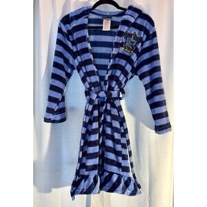Kids Harry Potter Wizarding World Ravenclaw Bath Robe Blue Stripe Size 14 Hood